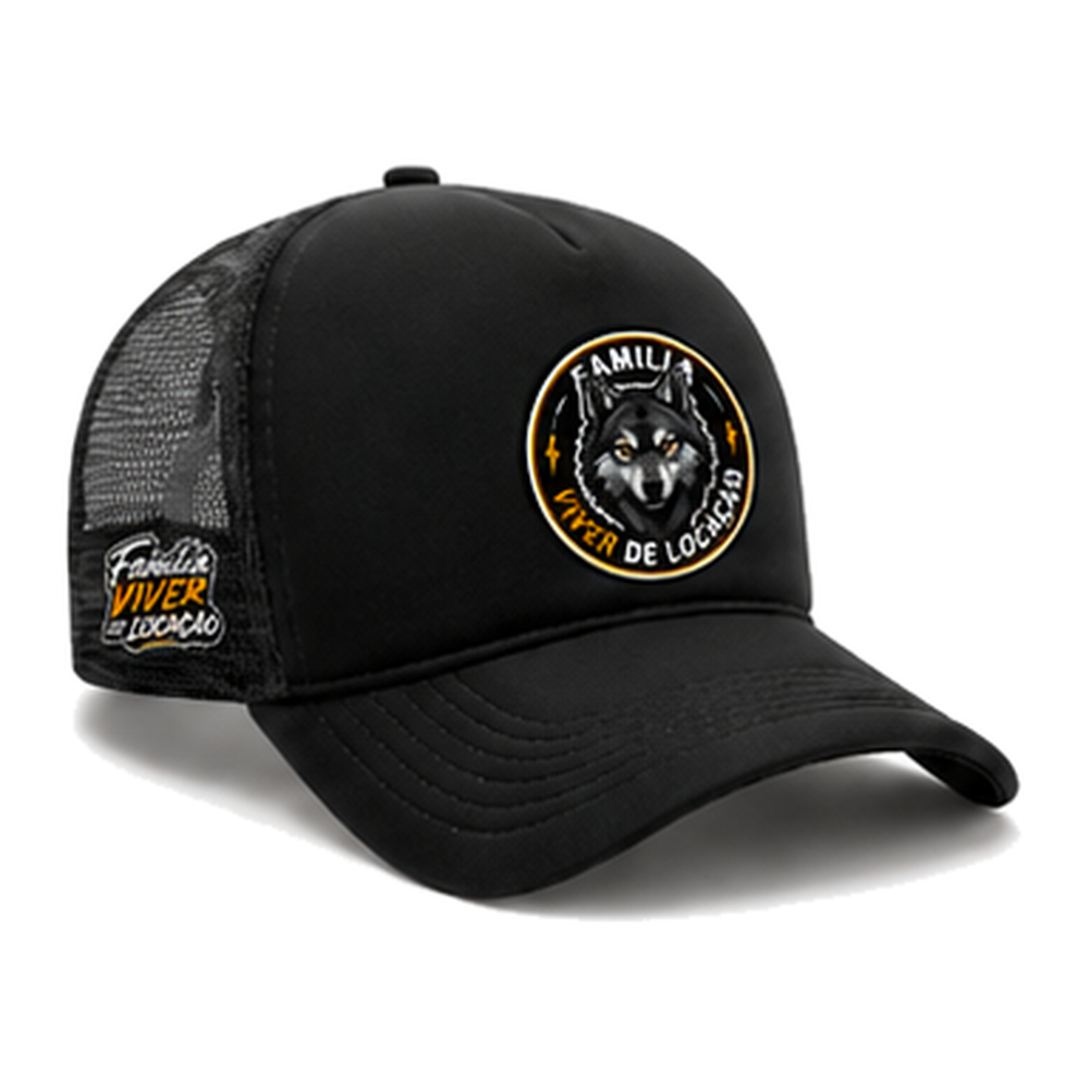 Boné Trucker — Lobo (patch redondo)
